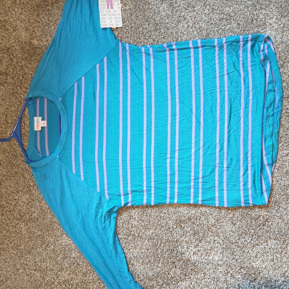 Blue striped baseball style tee
